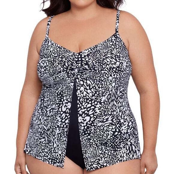 Swim Solutions Printed Flyaway Fauxkini One piece black white - 20W - Picture 1 of 15